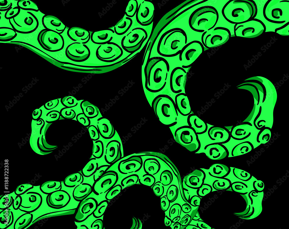 octopus tentacles creating seamless marine pattern on black background octopus tentacles creating seamless marine pattern on black background