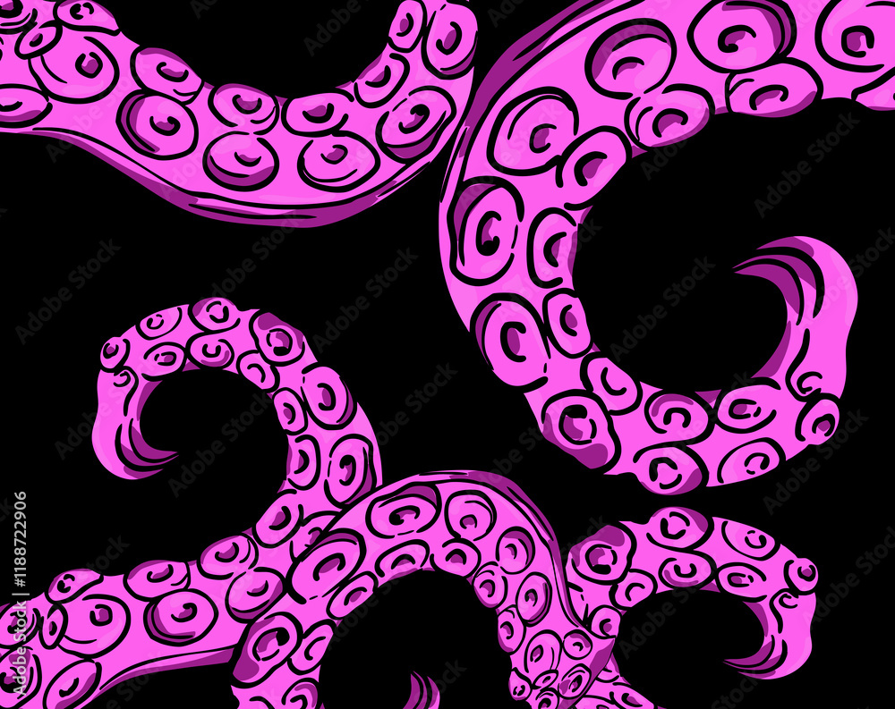octopus tentacles creating seamless marine pattern on black background octopus tentacles creating seamless marine pattern on black background
