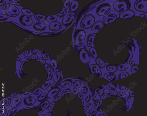 PURPLE octopus tentacles creating seamless marine pattern on black background photo