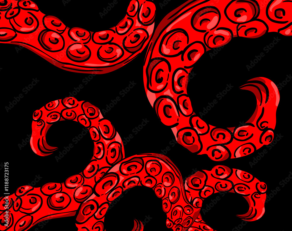 octopus tentacles creating seamless marine pattern on black background octopus tentacles creating seamless marine pattern on black background