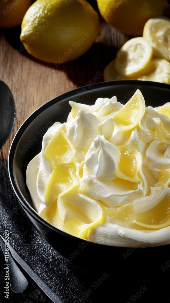 A Delectable Lemon Dessert with Whipped Cream and Zesty Lemon Pieces: A Culinary Masterpiece A Delectable Lemon Dessert with Whipped Cream and Zesty Lemon Pieces: A Culinary Masterpiece