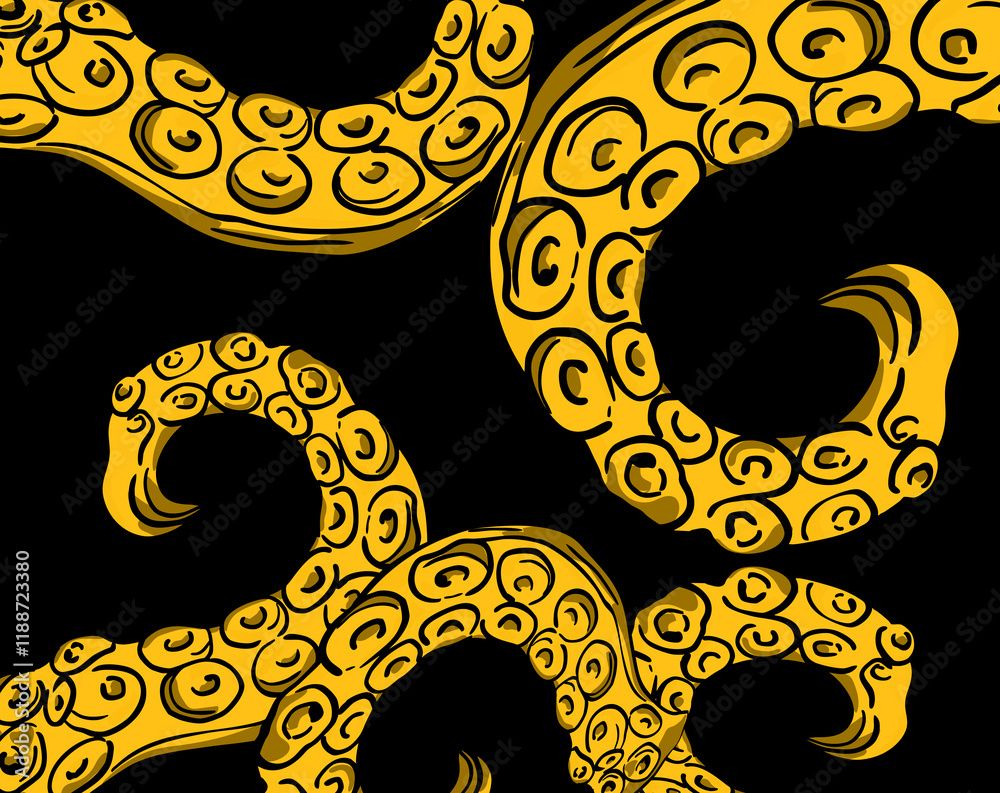 octopus tentacles creating seamless marine pattern on black background octopus tentacles creating seamless marine pattern on black background