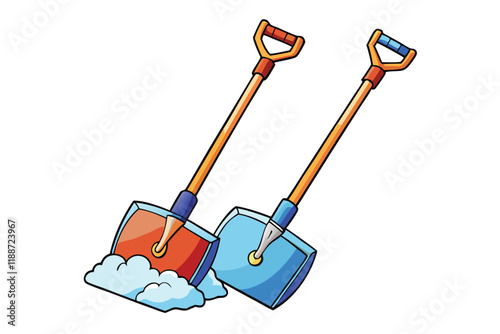 Bright and durable snow shovels with sturdy wooden handles and plastic blades, ideal for winter snow clearing needs