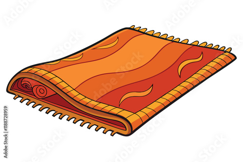 Colorful rolled carpets with intricate golden designs and bright tassels, perfect for interior decor visuals
