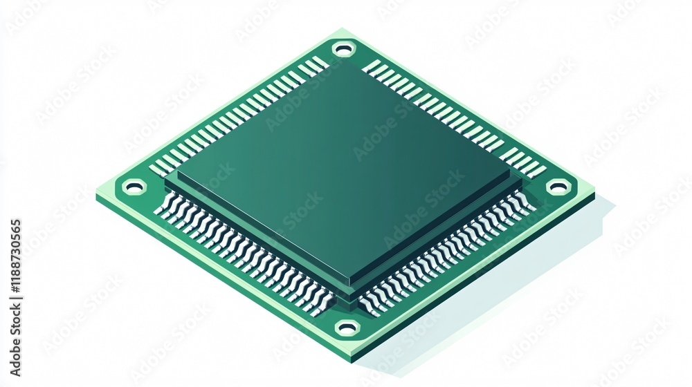 High-Quality Computer Processor Chip Icon Isolated in Wide Angle View High-Quality Computer Processor Chip Icon Isolated in Wide Angle View
