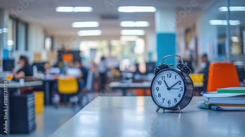 Wallpaper Mural Alarm Clock on Desk in Modern Office with Employees Working Torontodigital.ca