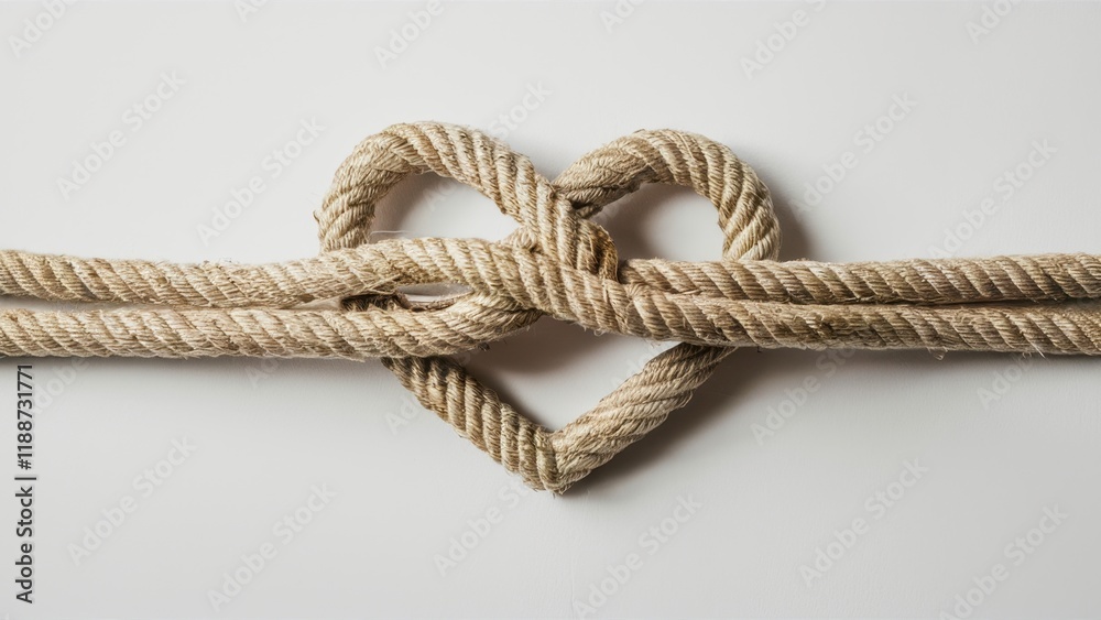 Rope heart knot, close-up, beige background, textured, intricate detail, symbolic, love concept, nautical theme, high contrast, studio lighting, minimalist composition, macro photography, romantic ges Rope heart knot, close-up, beige background, textured, intricate detail, symbolic, love concept, nautical theme, high contrast, studio lighting, minimalist composition, macro photography, romantic ges