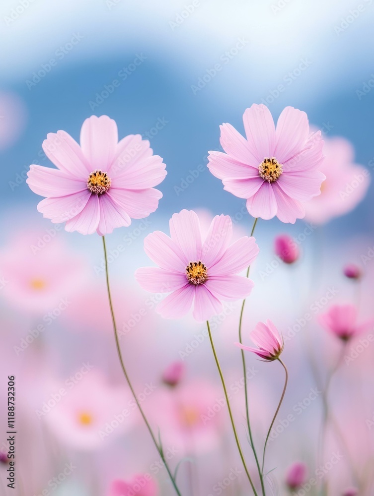 Delicate Pink Flowers Gently Floating in a Bright Blue Sky Evoking a Sense of Serenity and Natural Beauty in Springtime Delicate Pink Flowers Gently Floating in a Bright Blue Sky Evoking a Sense of Serenity and Natural Beauty in Springtime