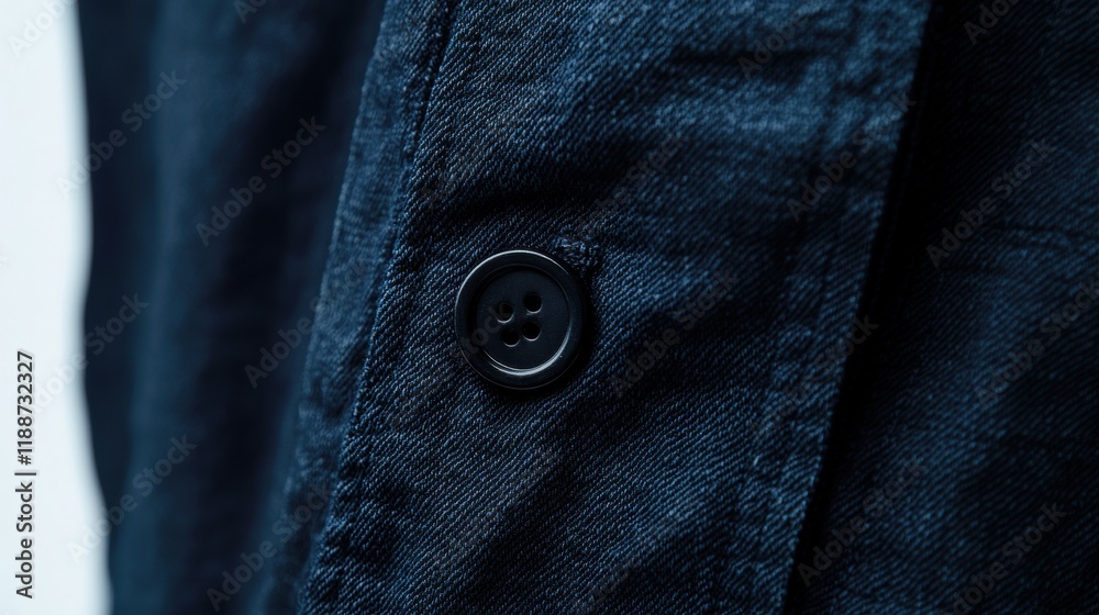 Dark Denim Fabric with Classic Black Button Detail on Clothing Dark Denim Fabric with Classic Black Button Detail on Clothing