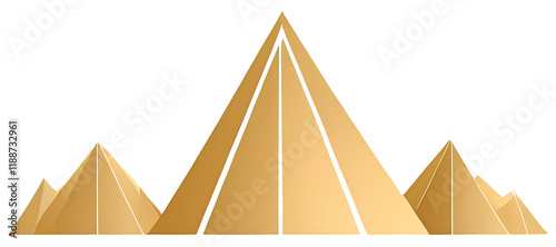 Golden pyramids ancient Egyptian architecture, geometric shapes gold texture desert. minimalist cultural heritage on transparent background.