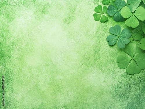 Fresh Green Clover Leaves on Light Green Textured Background