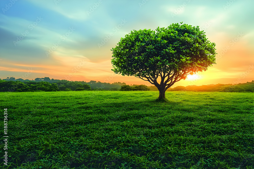 Sunrise tree field nature peaceful landscape Sunrise tree field nature peaceful landscape
