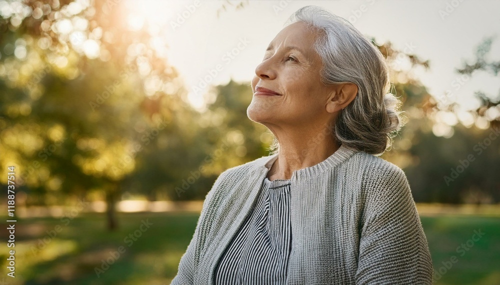 elderly woman enjoying nature in sunlight elderly woman enjoying nature in sunlight