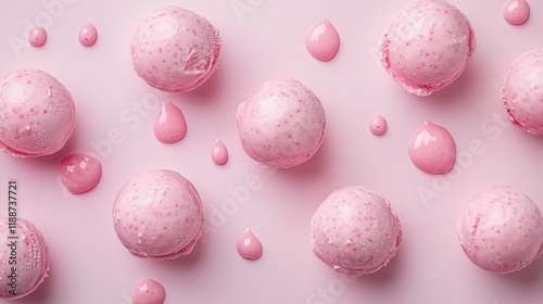 Ice cream balls pink on white background 