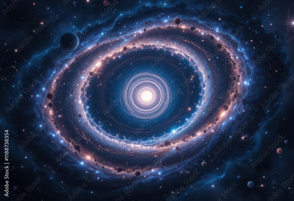 Cosmic spiral with glowing central star on deep space background. Cosmic spiral with glowing central star on deep space background.