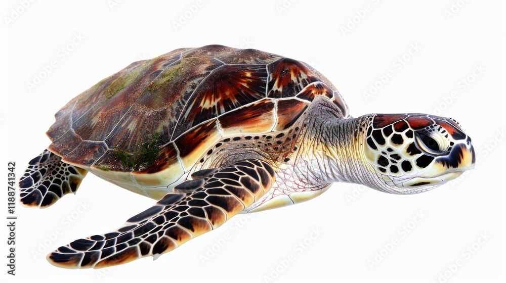 Obraz premium Sea turtle swimming in transparent water. Great for environmental projects, articles about nature and animal protection, as well as for tourist websites.