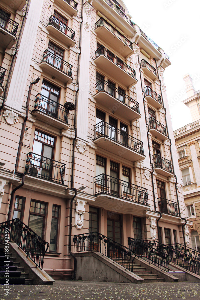 old building with balcony in the city old building with balcony in the city