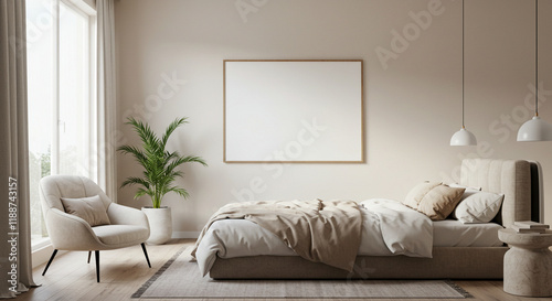 A high-quality image of a modern bedroom interior, ideal for real estate listings and home decor websites