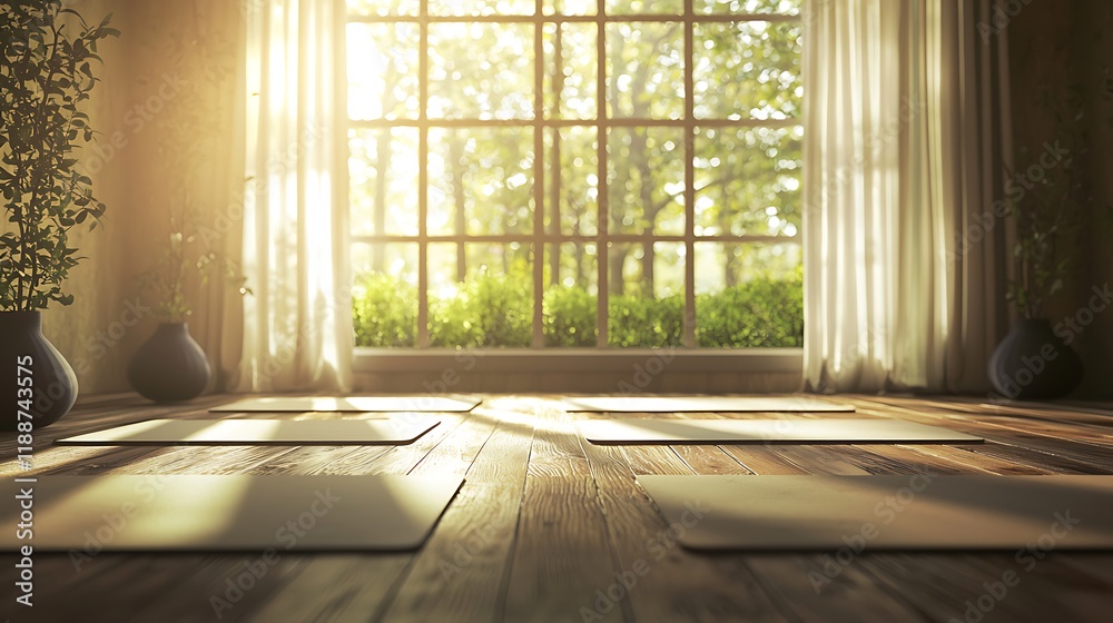 Yoga Poses in a Sunlit Room with Natural Wooden Flooring Yoga Poses in a Sunlit Room with Natural Wooden Flooring