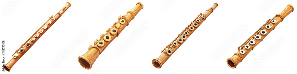 Naklejka premium Cartoon Vector Style Flute Isolated on White Background with Stitched Details for Creative Projects