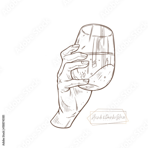 Hand holding a glass of water or juice – hand-hrawn illustration