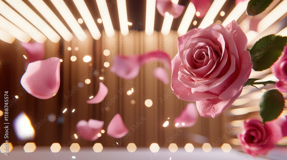 Elegant Pink Rose Falling Petals Soft Light Background Romantic Bloom Elegant Pink Rose Falling Petals Soft Light Background Romantic Bloom