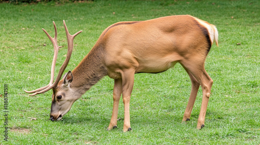 Majestic Deer Grazing in Lush Green Meadow Peaceful Wildlife Scene Nature Photography Majestic Deer Grazing in Lush Green Meadow Peaceful Wildlife Scene Nature Photography