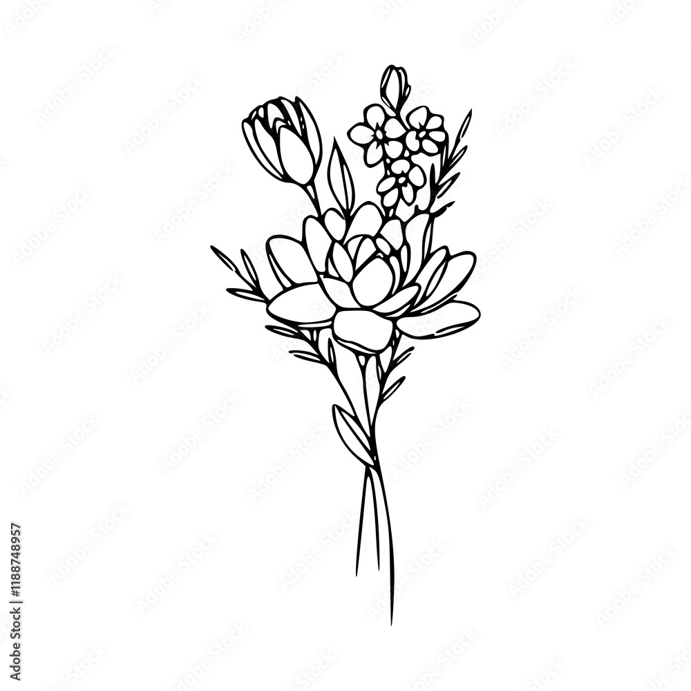 Obraz premium Minimalist Hand Drawn Floral Bouquet Illustration