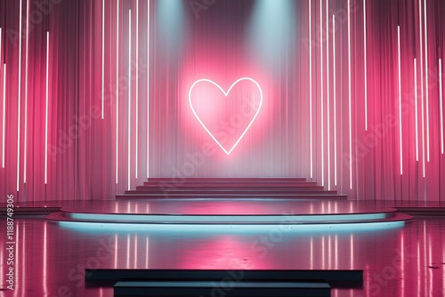 elegant pink and white romantic decor with neon heart
