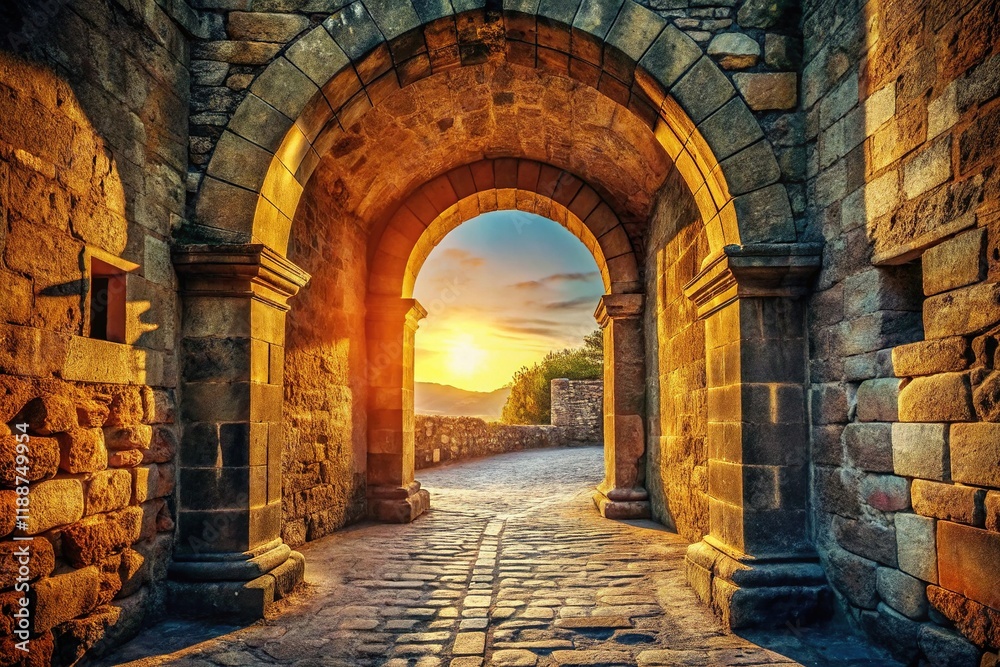 Obraz premium Ancient Stone Archway - Dramatic Light and Shadow