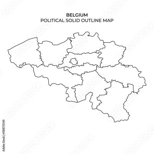 Political solid outline map of Belgium with regions clearly marked