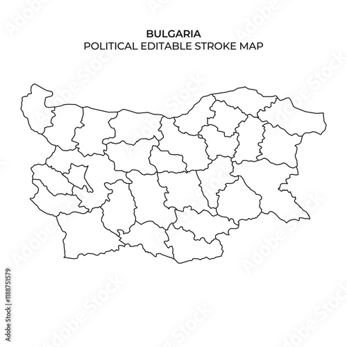Editable political map of Bulgaria showing administrative divisions
