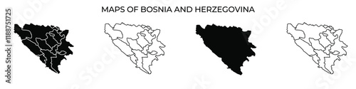 Different styles of maps representing Bosnia and Herzegovina