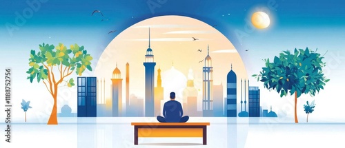 A serene moment of devotion and tradition during Ramadan, with individuals fasting, praying, and participating in customary rituals of the holy month