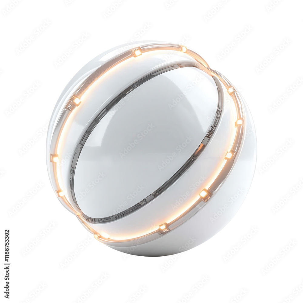 Obraz premium A sleek, futuristic orb featuring illuminated rings around a smooth surface, exuding a modern, high-tech aesthetic.