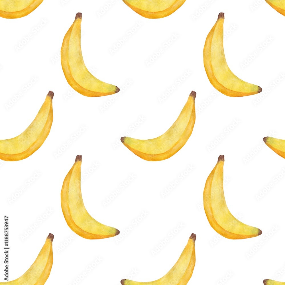 A pattern with yellow bananas, a hand-drawn watercolor. A pattern with yellow bananas, a hand-drawn watercolor.