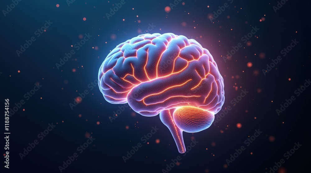 Human Brain Activity Visualization, Stylized Glowing Neural Connections Illustrating Complexity and Energy in Realistic Brain Profile Human Brain Activity Visualization, Stylized Glowing Neural Connections Illustrating Complexity and Energy in Realistic Brain Profile