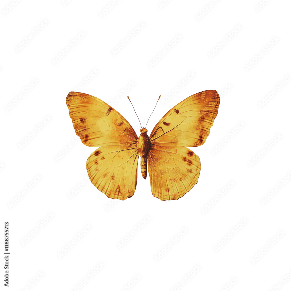 Fototapeta premium Golden Butterfly on White Background A Stunning Close-Up