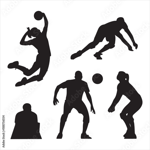 set of vector various volleyball player silhouettes
