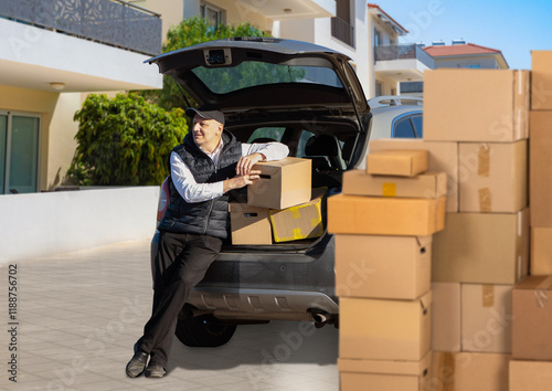 Man is moving. Guy with car...
