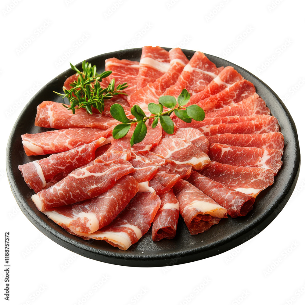 marinated beef on a plate isolated on transparent background marinated beef on a plate isolated on transparent background