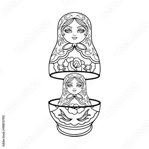 a black and white drawing of a russian doll illustration