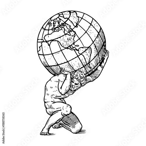 a detailed drawing of a statue person holding globe illustration