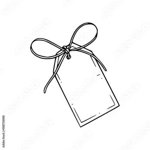 a line art drawing of a price tag with ribbon
