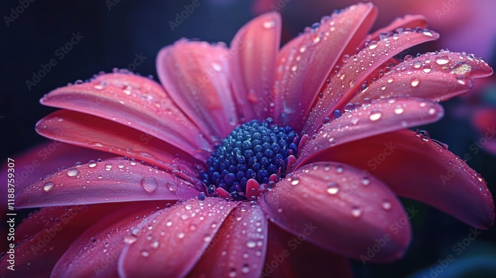Close-up of a pink flower with dew drops. Close-up of a pink flower with dew drops.