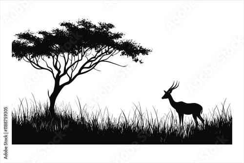 Silhouette of African Wildlife in a Savanna Landscape