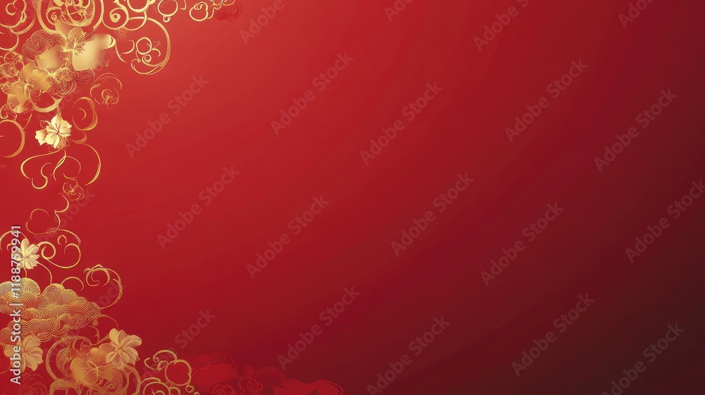Red Background with Golden Cloud Decoration Border and Auspicious Clouds & Flowers for Chinese New Year, High-Quality Vector Illustration. Red Background with Golden Cloud Decoration Border and Auspicious Clouds & Flowers for Chinese New Year, High-Quality Vector Illustration.