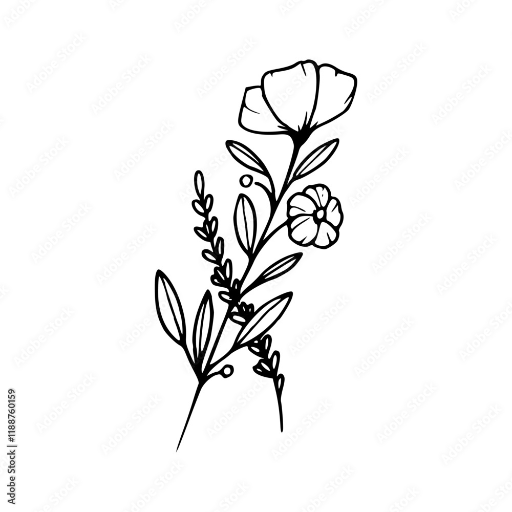Obraz premium Minimalist Hand Drawn Floral Bouquet Illustration