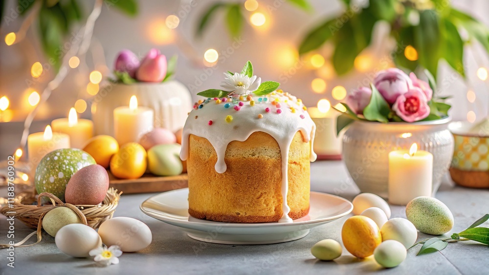 Obraz premium Elegant Easter Kulich Table Setting - Light & Airy
