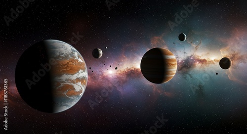 Cosmic Landscape Planets Nebula Asteroids Galaxy Background